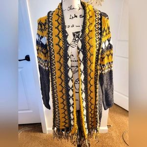 Angie Women's Long Sleeve Soft Chunky Open Front Fringe Sweater